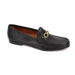 Salvatore Ferragamo Gwendy Black Leather Gold Gancini Bit Loafer 9 NEW Flat Shoe